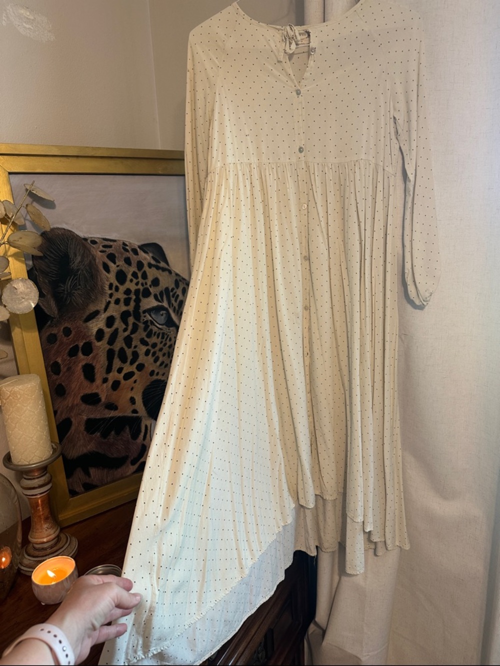 Joyfolie Cream Dress with Tiny Black Dot Print